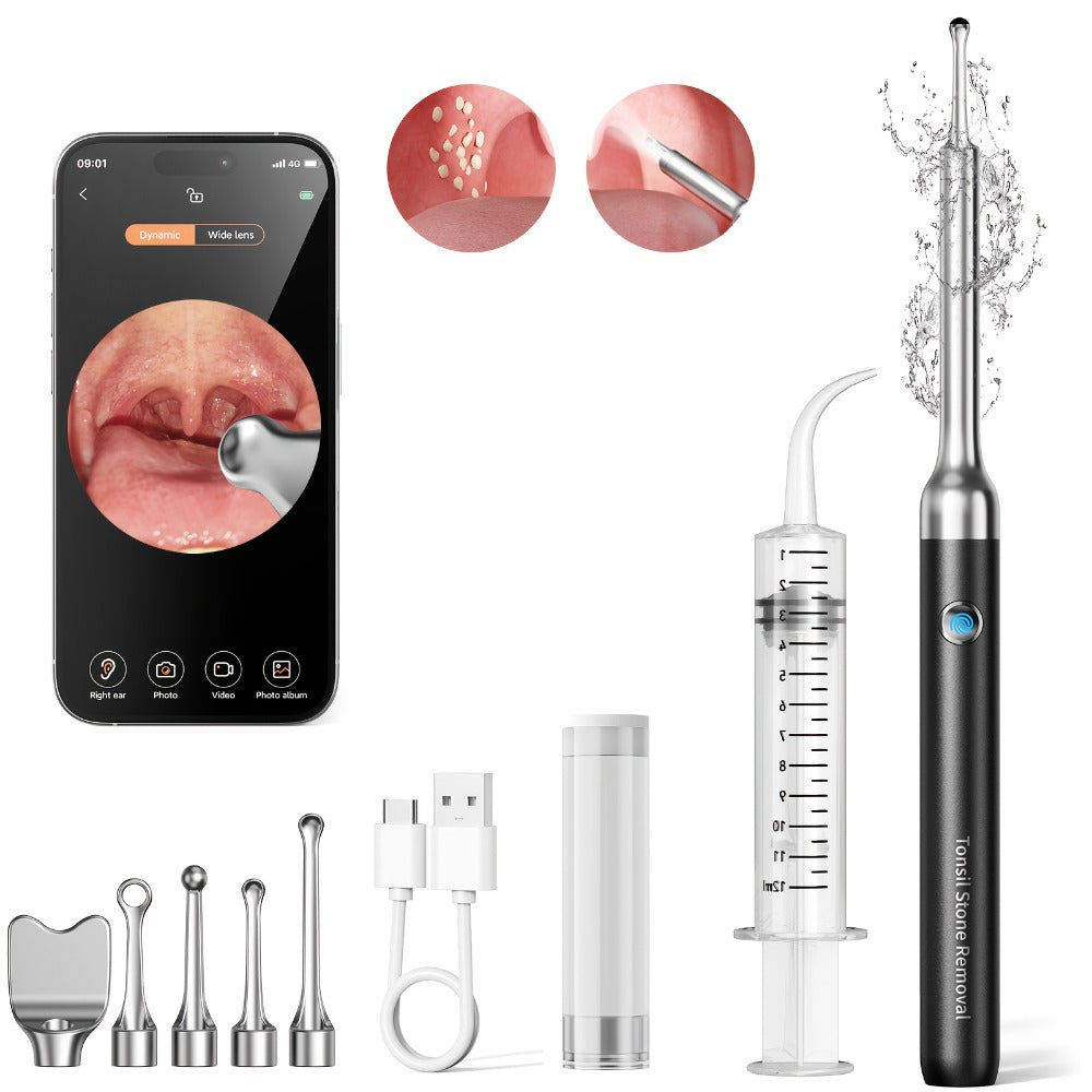 Intelligent Visual Tonsil Stone Removal Kit – 1080P HD Camera, 6 LED Lights, Wi-Fi & App Connection, Multi-Accessory Oral Inspection Tool