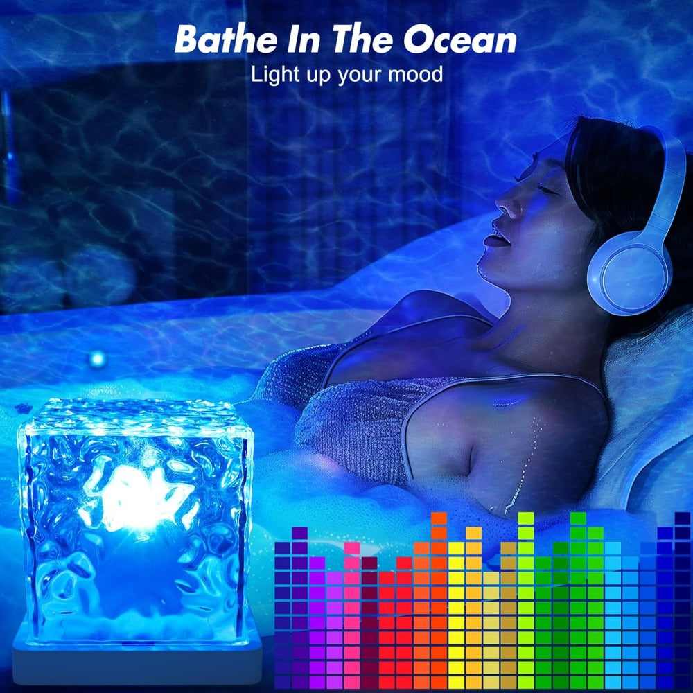 Compact Cube Projection Night Light with Textured Top, Touch Button, Remote and USB Charging