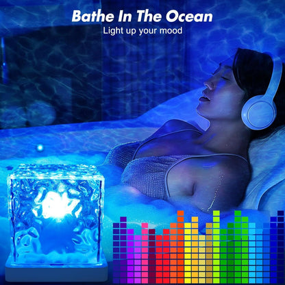 Compact Cube Projection Night Light with Textured Top, Touch Button, Remote and USB Charging
