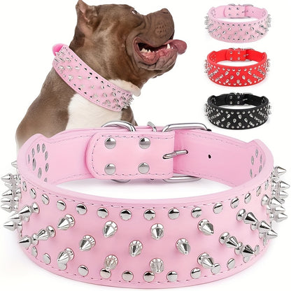 Spiked Dog Collar Faux Leather Mushroom Rivet Studded Adjustable Wide Punk Style for Pitbull Mastiff Bulldog Husky Rottweiler