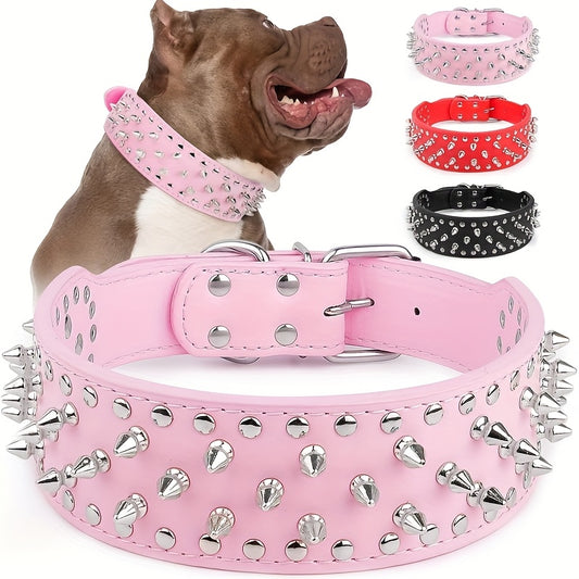 Spiked Dog Collar Faux Leather Mushroom Rivet Studded Adjustable Wide Punk Style for Pitbull Mastiff Bulldog Husky Rottweiler
