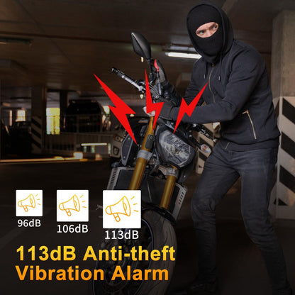 Motorcycle Alarm Anti-Theft 113dB – Wireless Remote, Adjustable Volume & Motion Sensitivity, Universal Handlebar Strap for Motorcycle