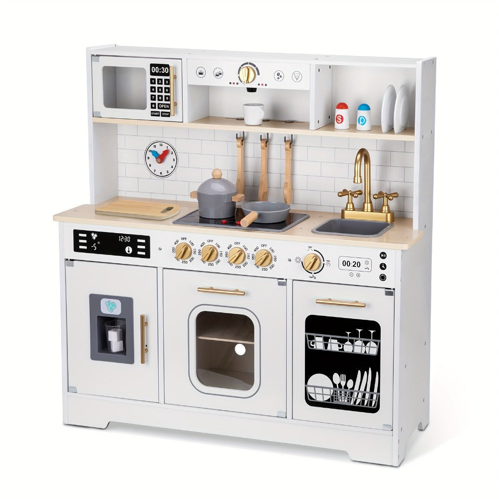 Kids Play Kitchen Set with Sink Oven Stove Dishwasher Coffee Maker Ice Maker Microwave for Home Cooking, Dining and Outdoor Meals