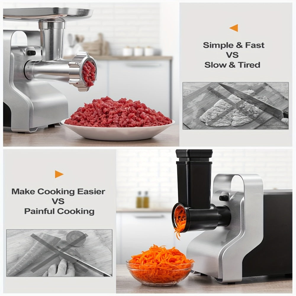 Electric Meat Grinder 5-in-1 with Sausage Stuffer Vegetable Slicer Tomato Juicer Kubbe Kit 3 Grinding Plates 3 Speed Settings per Min