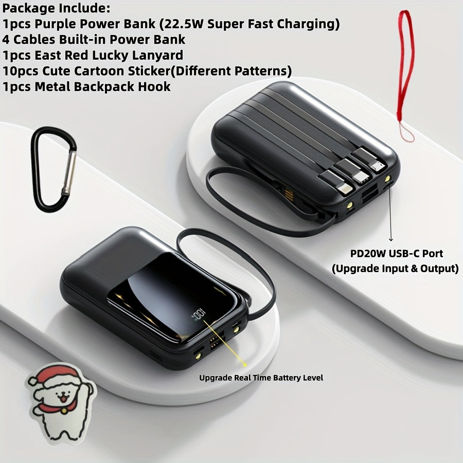 Power Bank 10000mAh Mini with Built-In Cable Set, 5W/15W/22.5W Variants, LED Light and Digital Display