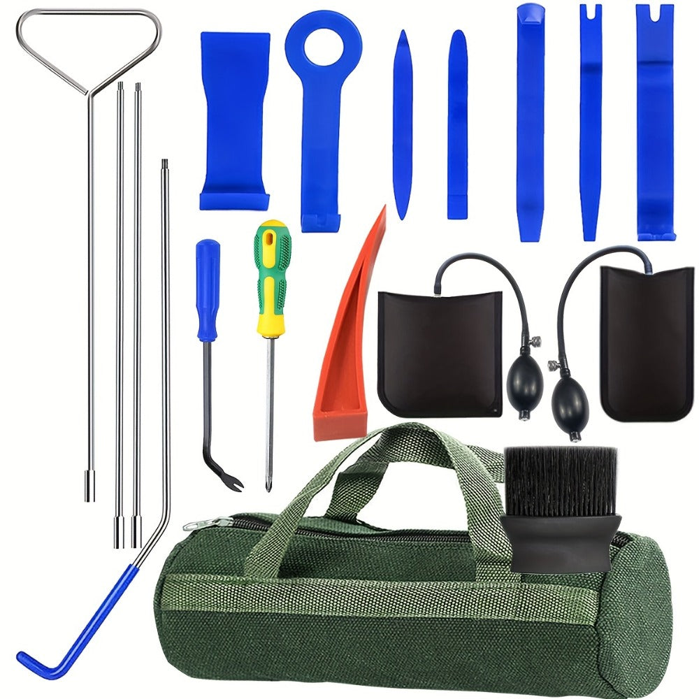 Car Door Unlock Tool Kit – Emergency Long Reach Grabber, Air Wedge, Trim Removal Tool & Carry Bag, Universal Fit for Cars Trucks SUVs