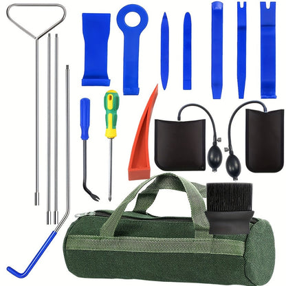 Car Door Unlock Tool Kit – Emergency Long Reach Grabber, Air Wedge, Trim Removal Tool & Carry Bag, Universal Fit for Cars Trucks SUVs