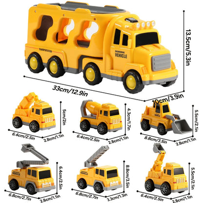 7-in-1 Kids Car Toy Set 7pcs with Playmat, Large Vehicle + 6 Mini Cars Ambulance Police Fire Truck Engineering