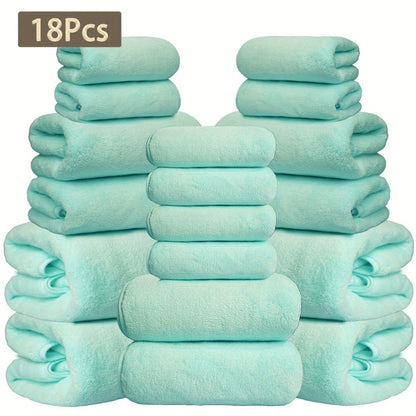 Eighteen-Piece Bath Towel Set with Four Bath Towels, Four Hand Towels and Ten Washcloths in 16 Colors