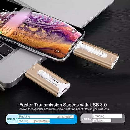 USB Flash Drive 4-in-1 USB 3.0 OTG Photo Drive with 128GB or 256GB Capacity, Four Connectors and Four Colors