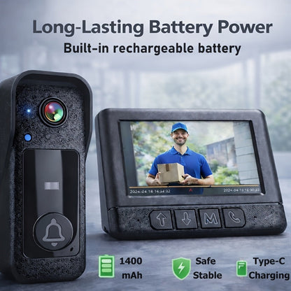 WiFi Video Doorbell with 4.3 Inch Indoor Monitor, Night Vision Two-Way Audio Rechargeable Battery