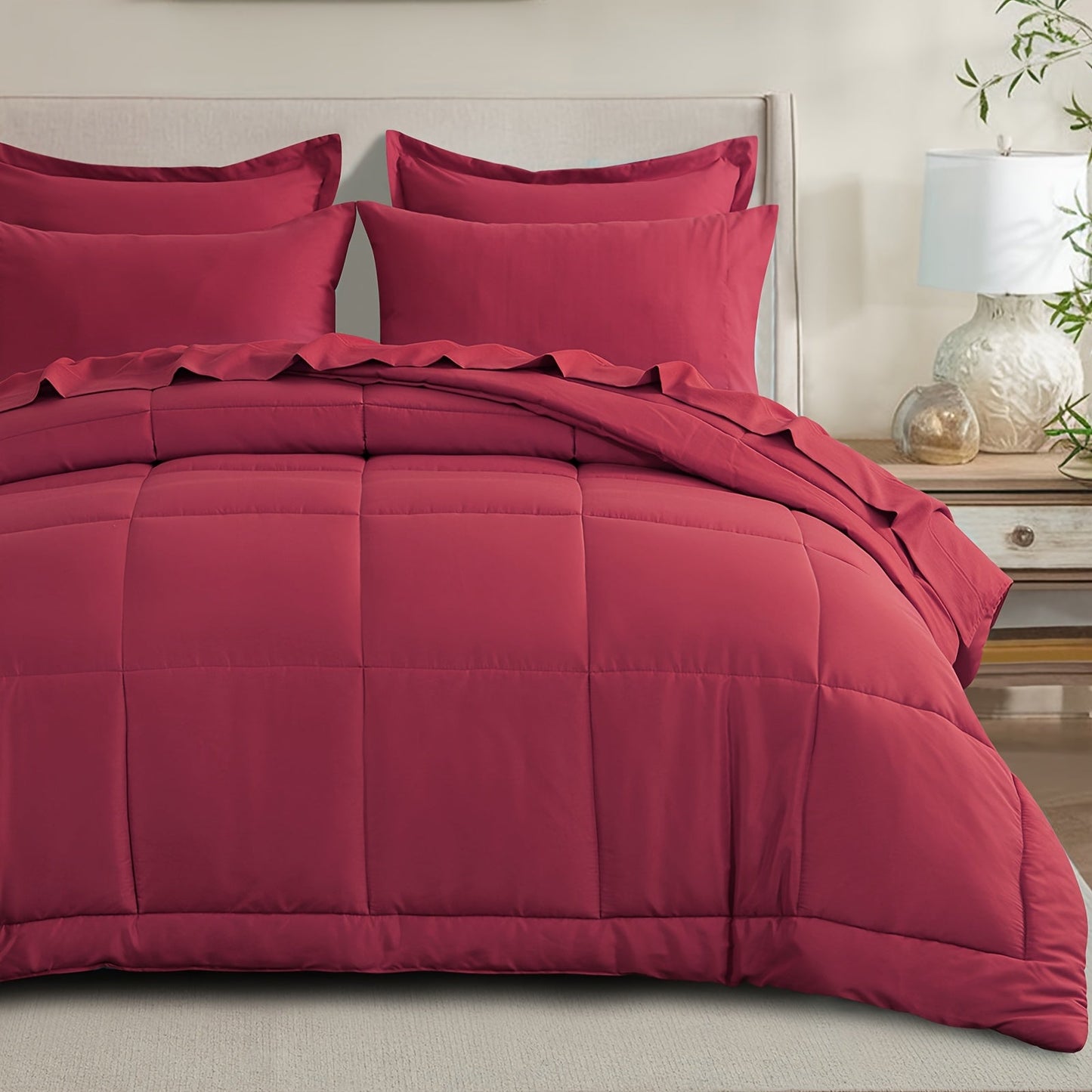 7 Piece Comforter Set Luxury Soft Fluffy Bedding All Season Bed in a Bag with Comforter Fitted Sheet Flat Sheet Pillowcases Hypoallergenic