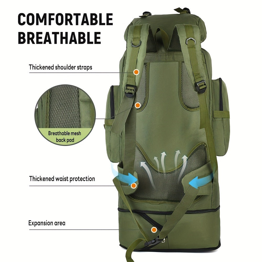 100L-Labeled Tall Tactical Rucksack with Roll-Top Compartment, Lower Pouch and Five Color Options
