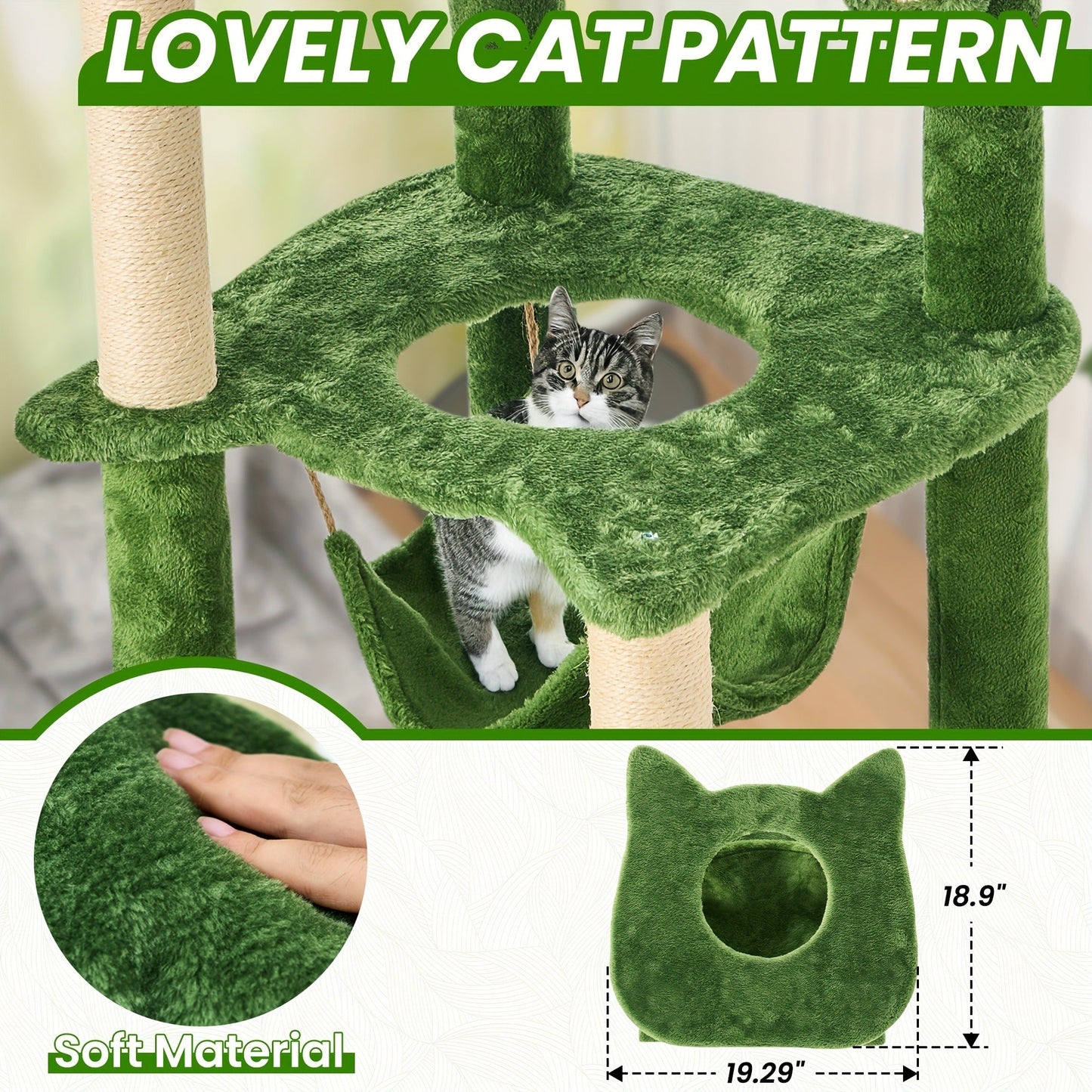 55-Inch Plant-Style Cat Tree with Platforms, Round Pass-Through Perch, Hammock and Four Colors