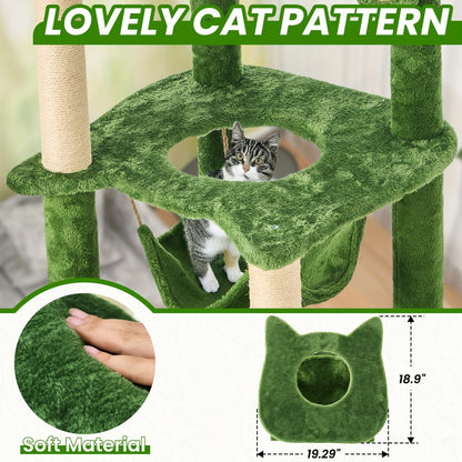 55-Inch Plant-Style Cat Tree with Platforms, Round Pass-Through Perch, Hammock and Four Colors