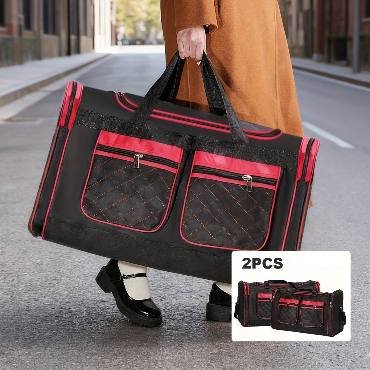 Gym Duffel Bag Large Capacity Travel Bag for Men Women Heavy Duty Polyester Multi Pocket Adjustable Shoulder Strap Zipper Closure