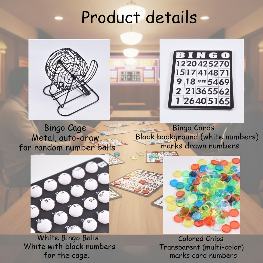 Deluxe Bingo Game Set with Stainless Steel Metal Cage | Includes Bingo Balls Cards & Colorful Chips | Classic Family Board Game for Game