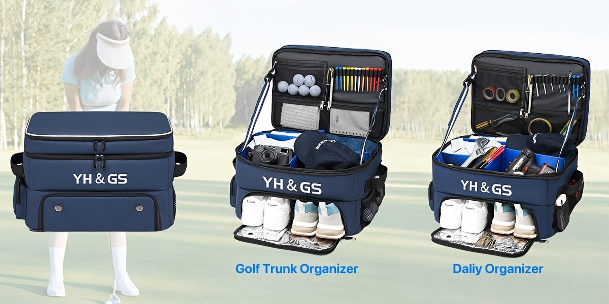 Oxford Fabric Golf Travel Bag Sturdy Double Layer Trunk Organizer with Zipper Closure Compact Golf Gear Storage Bag for Clothes Accessories