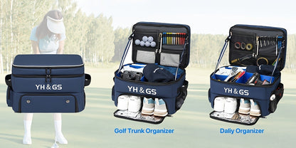 Oxford Fabric Golf Travel Bag Sturdy Double Layer Trunk Organizer with Zipper Closure Compact Golf Gear Storage Bag for Clothes Accessories
