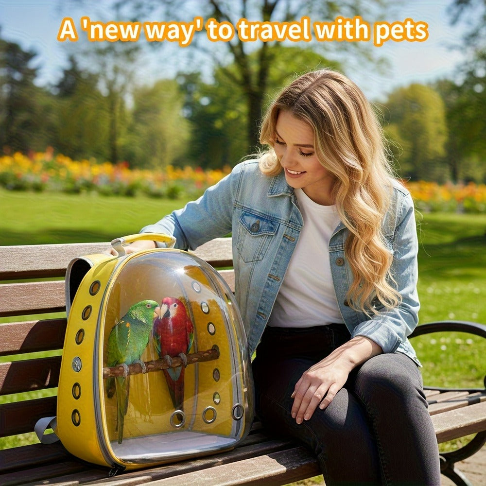 Bird Carrier Backpack Transparent Parrot Cage Backpack with Wooden Perch – Breathable Travel Shoulder Bag for Parrots