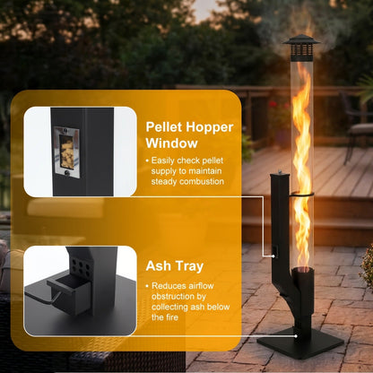 Outdoor Wood Pellet Patio Heater 56 Inch, Smokeless Portable Pellet Stove with Rain Cap, Viewing Window & Ash Tray