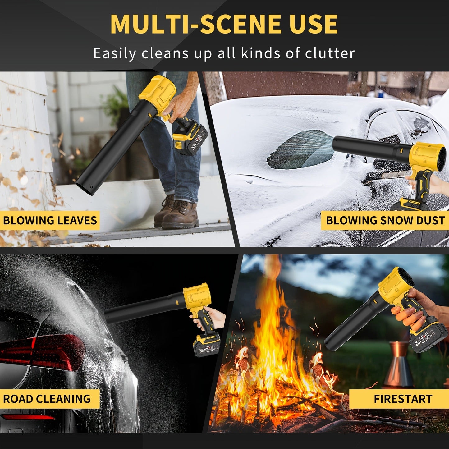 20V Cordless Leaf Blower with 50, 000 RPM Marking, Yellow or Green Body and Six Dual-Battery Package Options