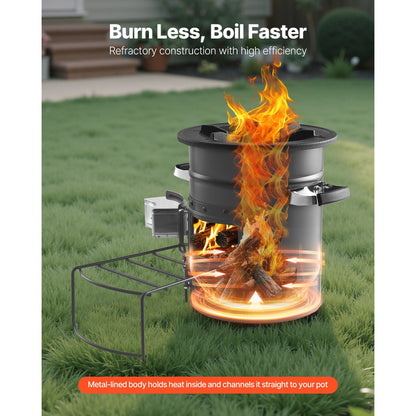 Wood Burning Rocket Stove Portable Camping Stove with Cast Iron Top, Double Door, Fireproof Lining