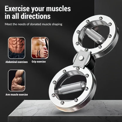 Fitness Equipment Silver Wrist and Forearm Trainer with Dual Grip Rings and 360-Degree Center Arm