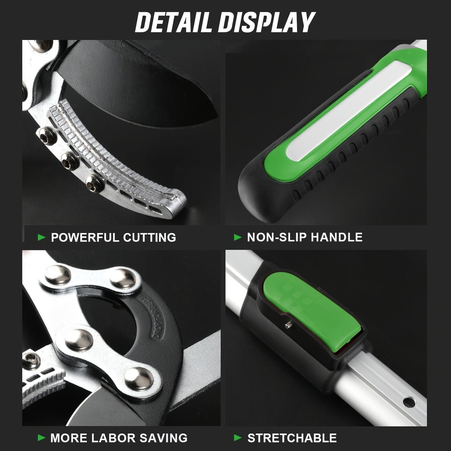 Extendable Pruning Shears 22-27.5 Inch – SK5 Steel Blades Cut 2.5" Branches, Shock-Absorbing Ergonomic Handle