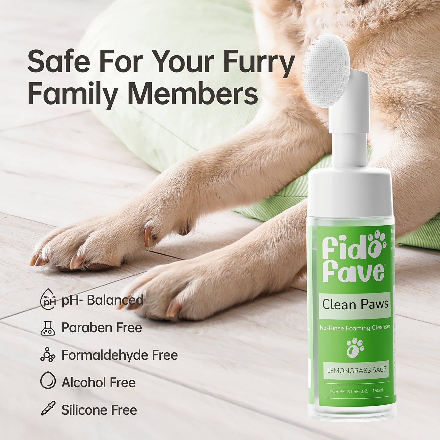 Dog Paw Cleaner No-Rinse with Soft Brush – pH Balanced Paw Wash for Dogs & Cats, 5oz Gentle Grooming Cleanser in Lavender Chamomile
