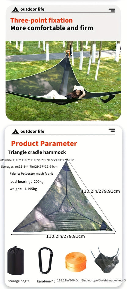 Outdoor Triangle Hammock Multi-Person – Large Aerial Tree Tent, Mesh Swing Camping Hammock for Backyard, Camping & Relaxing