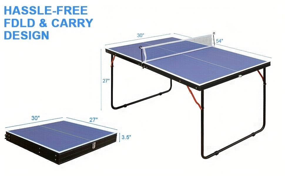 Foldable Ping Pong Table 4.5ft – Portable Midsize Table Tennis Table for Indoor & Outdoor, Family & Camping Game Set with 2 Paddles