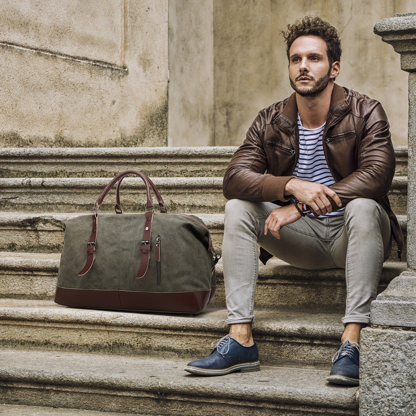 Canvas Weekender Bag Large Capacity Travel Duffel Overnight Bag Zipper Canvas Holdall Tote Satchel Handbag for Men Women Black Navy Army