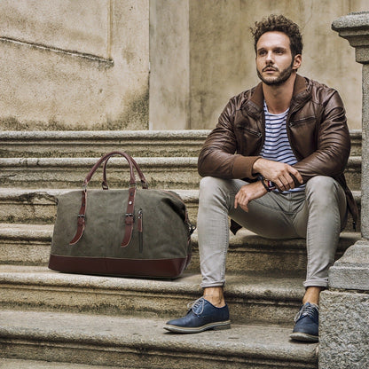 Canvas Weekender Bag Large Capacity Travel Duffel Overnight Bag Zipper Canvas Holdall Tote Satchel Handbag for Men Women Black Navy Army