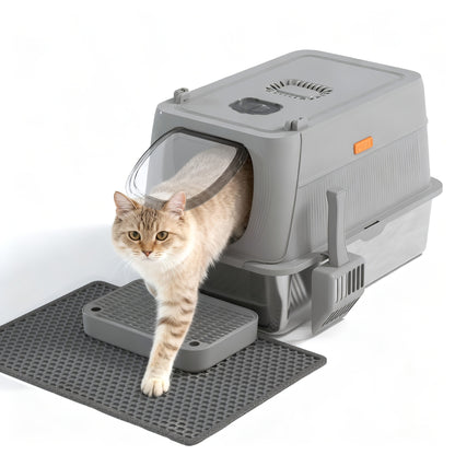 Extra Large Enclosed Cat Litter Box – Stainless Steel with Front Flap Door, Foldable Anti-Splash Fully Covered Design