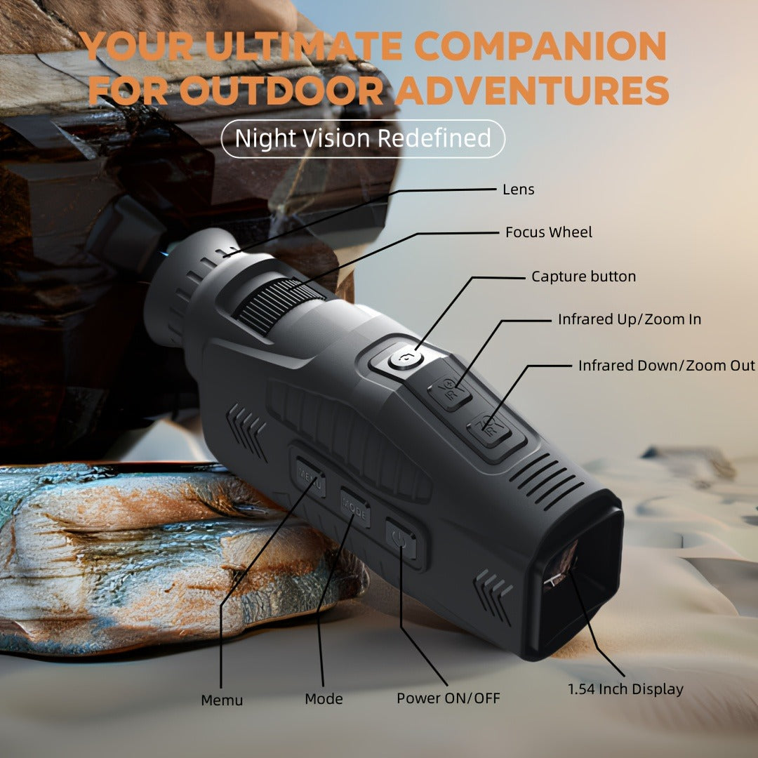 Night Vision Monocular with 850nm IR Illuminator, 5X Digital Zoom 2.5K FHD Camera 1.54" Display, Infrared Night Vision Scope for Hunting