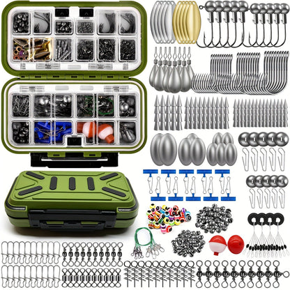 Fishing Tackle Kit 142/206/318 Pcs – Hooks, Jigs, Weights, Swivels, Beads & Connectors for Freshwater & Saltwater Bass Trout Fishing