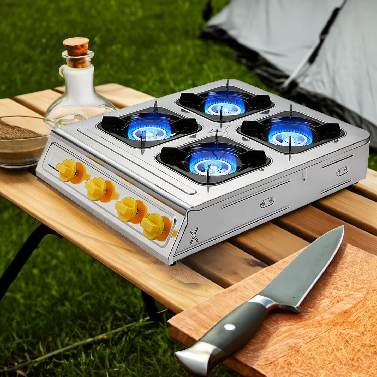 4 Burner Propane Stove 40000 BTU Auto Ignition Outdoor Gas Cooker for Camping Garden Fishing Hiking for Garden, Patio and Yard Use