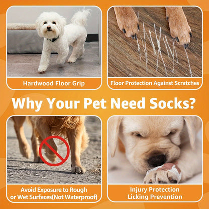 Non-Slip Dog Socks Double-Sided Grip Paw Protector with Adjustable Straps – Anti-Lick Dog Booties for Hardwood Floors