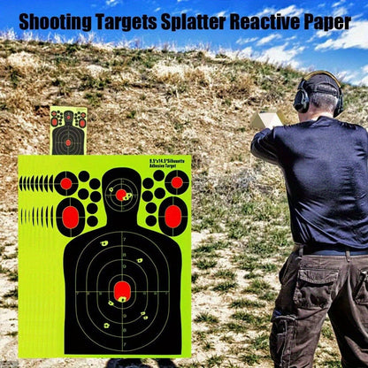 Splatter Shooting Targets Human Silhouette 20 Pack – Reactive Glow Fluorescent Paper Range Targets for Pistol