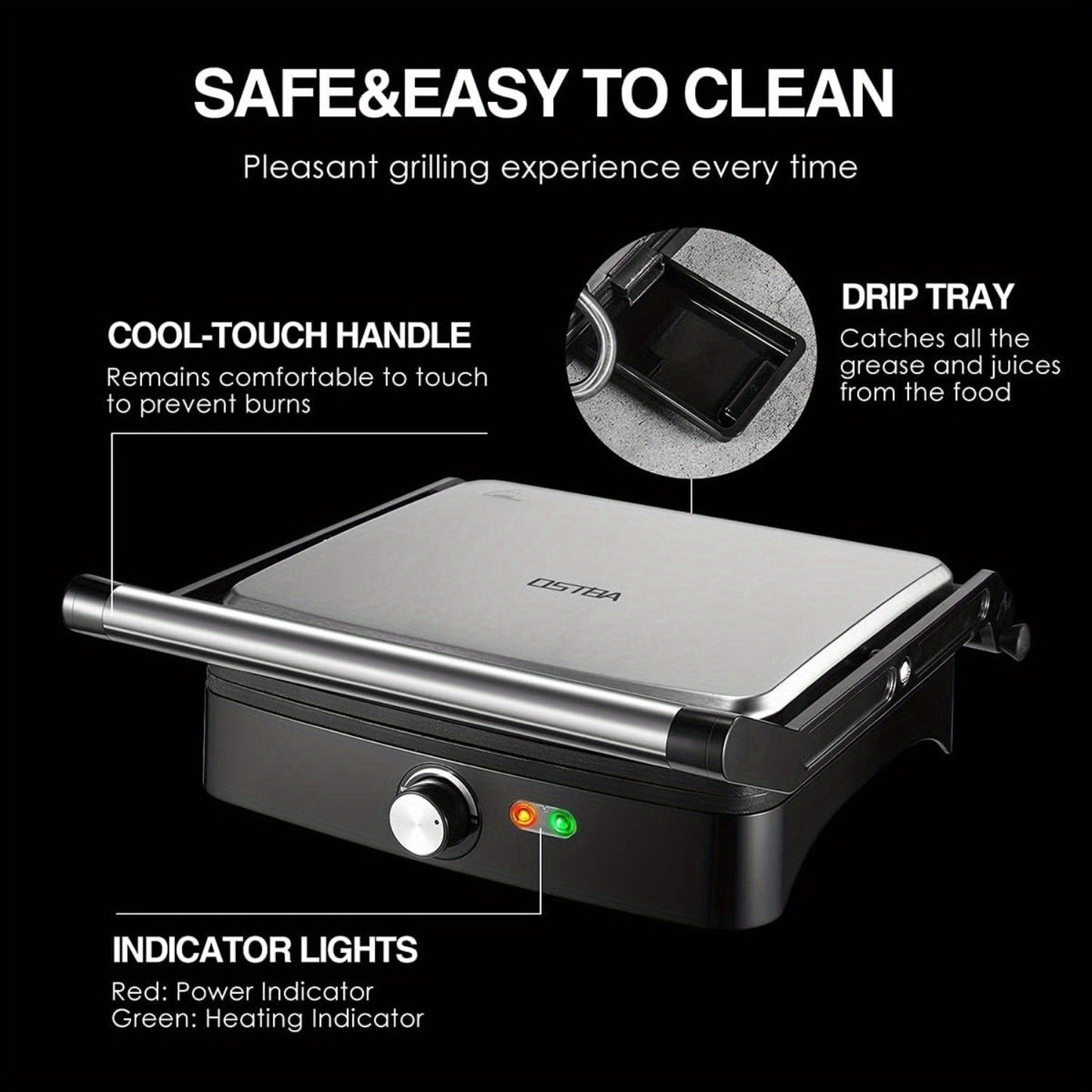 Panini Press Grill Indoor Sandwich Maker 4 Slice, Non-Stick 1200W Electric Grill with Temperature Control
