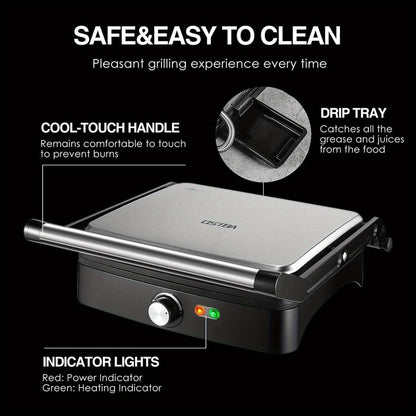 Panini Press Grill Indoor Sandwich Maker 4 Slice, Non-Stick 1200W Electric Grill with Temperature Control