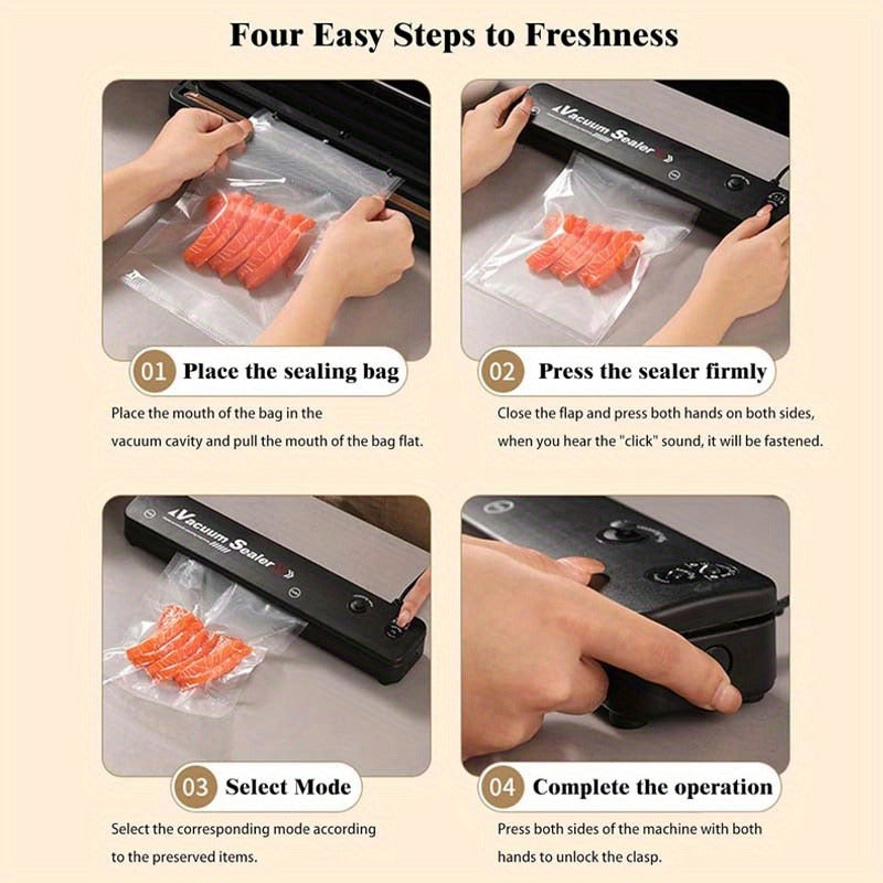 Countertop Vacuum Sealer with Vacuum-Seal and Seal-Only Modes, 50 Bags and Black or White Finish