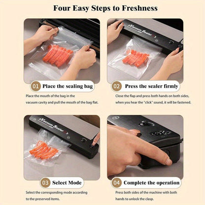 Countertop Vacuum Sealer with Vacuum-Seal and Seal-Only Modes, 50 Bags and Black or White Finish