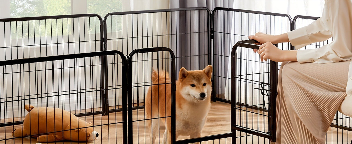 Metal Dog Playpen with Door DIY 8 or 16 Panel Foldable Pet Pen for Small Medium Large Dogs Puppies Easy Assemble Indoor Outdoor Use 24 32 40