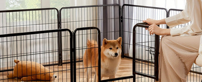 Metal Dog Playpen with Door DIY 8 or 16 Panel Foldable Pet Pen for Small Medium Large Dogs Puppies Easy Assemble Indoor Outdoor Use 24 32 40