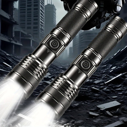 Survival Flashlight with Fire Starter – 3000 Lumen Rechargeable Aluminum Torch, Fresnel Lens Igniter, Zoomable LED