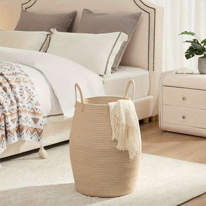 Laundry Basket Foldable Boho Hamper 22" Tall Oval Fabric with Long Handles Decorative Tassels Bedroom Bathroom Closet Storage