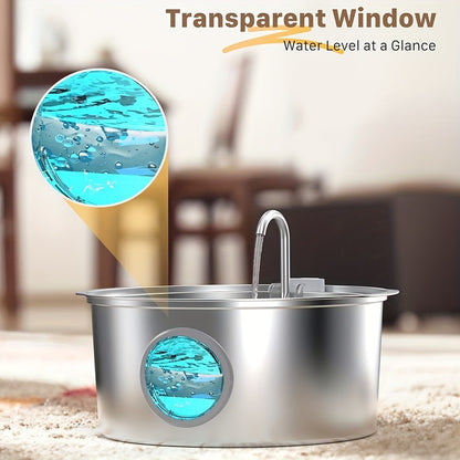 Stainless Steel Pet Water Fountain 1.85 Gal – Smart 304 SS Large Capacity Cat Dog Automatic Water Dispenser, Silent Pump, Filter Chip