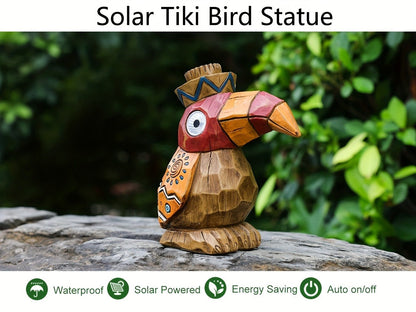 Solar Garden Statue, Tiki Woodpecker Bird Outdoor Light Sculpture for Patio, Pool & Yard Decor